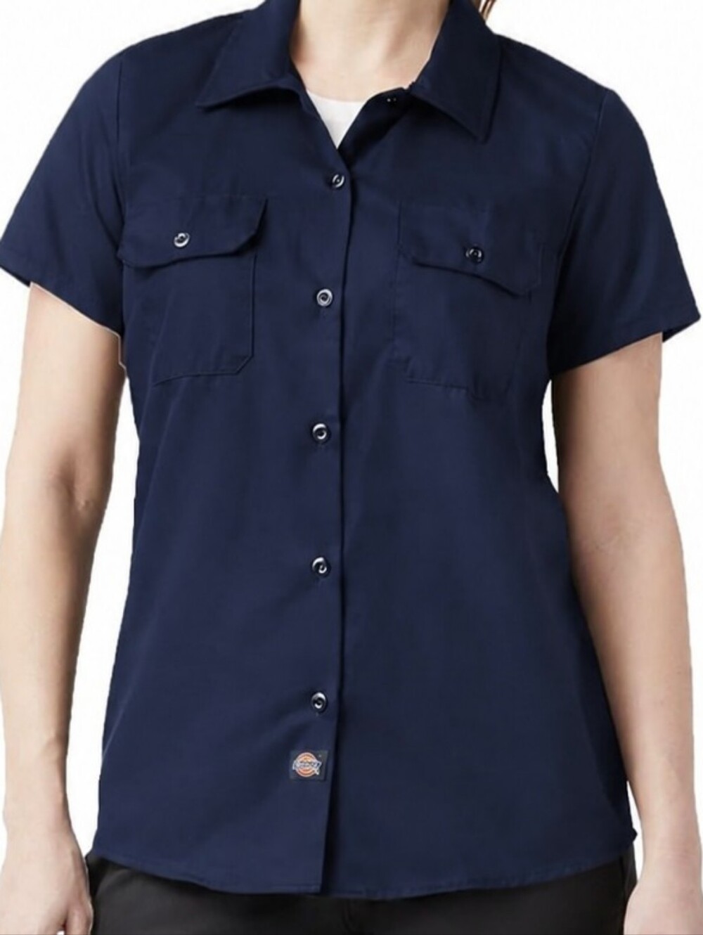 Dickies 574 Women's Short-Sleeve Navy Button-Front Work Shirt Size 1X